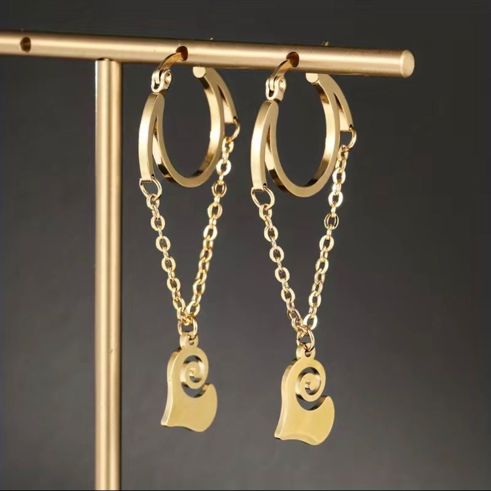 Stainless Steel Spiral Love Drop Earrings For Women 18K Gold Plated